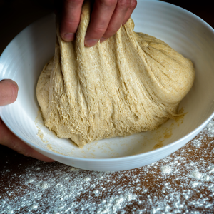 Stretch and Fold in bowl on flour dusted counter